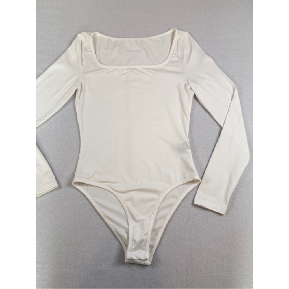 SHEIN Women Cream Square Neck Long Sleeve Bodysuit Size XS